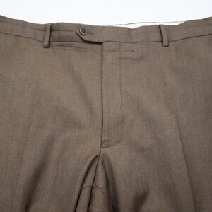 Santorelli Luxury Serge Brown Flat Front Wool Dress Pants Trousers 40W 40X30